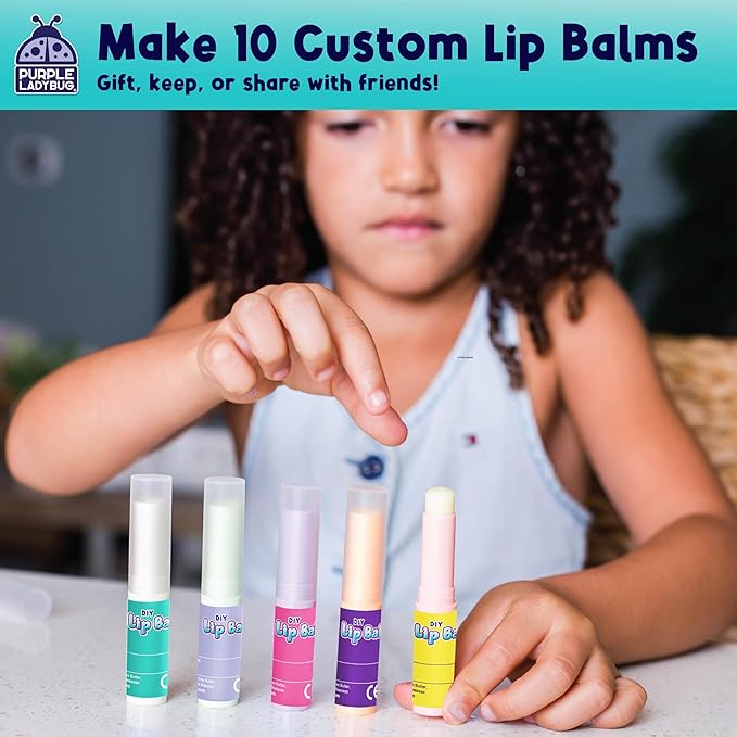 PURPLE LADYBUG DIY Lip Balm Making Kit - Girls Christmas Gift Idea for 8-12 Tweens & Teens, Gifts for 9 Year Old Girls - Natural Lip Care Craft, Make Your Own Lip Balm with 3 Flavors, STEM Science