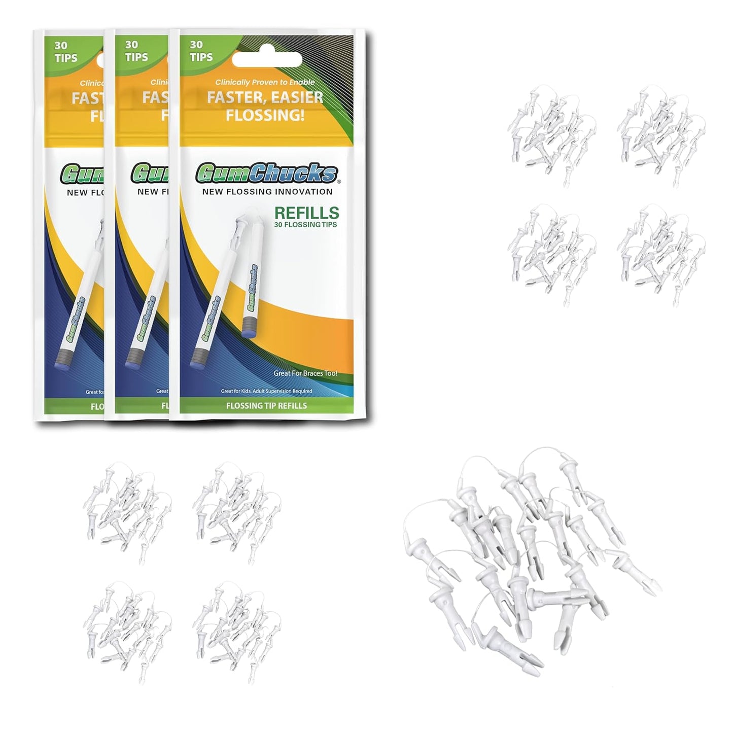 GumChucks Orthodontic Flossers Dental Floss - Floss for Braces - Brace Floss Picks - Gum Flossing Picks - Ortho Dental Flossers (Flossing Tips Bundle - 90 Tips)
