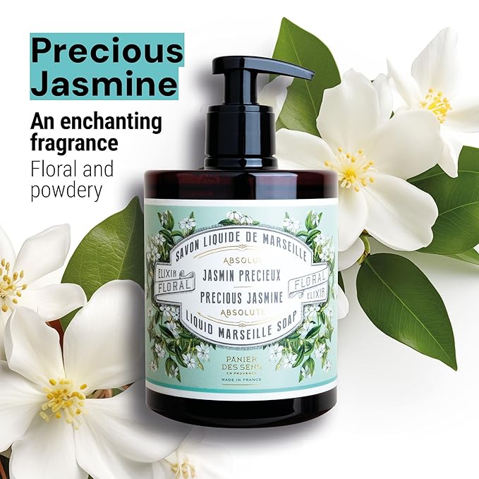 Panier des Sens - Moisturizing Hand Soap - Jasmine Floral Fragrance - French Traditional Savon de Marseille Soap - Refillable Kitchen & Bathroom Soap - 16.9 Fl.oz Liquid Hand Wash 96% Natural