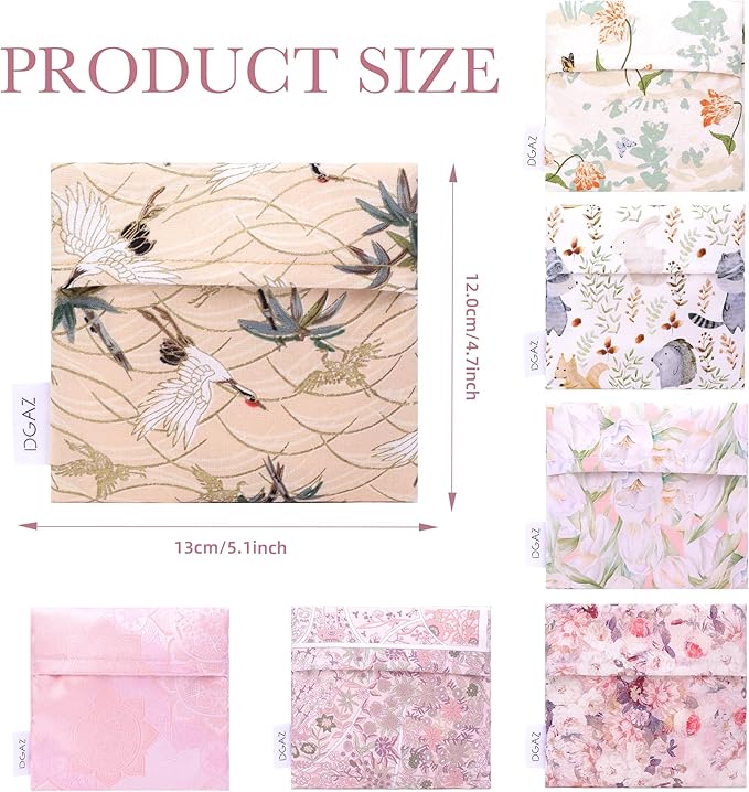 DGAZ Sanitary Napkin Storage Bag, Period Bag for Teen Aged Girls, Portable Period Bag for Panty Liners/Menstrual Cup/Small Tampons，Mini Makeup Bag for Purse(Fairy Crane)