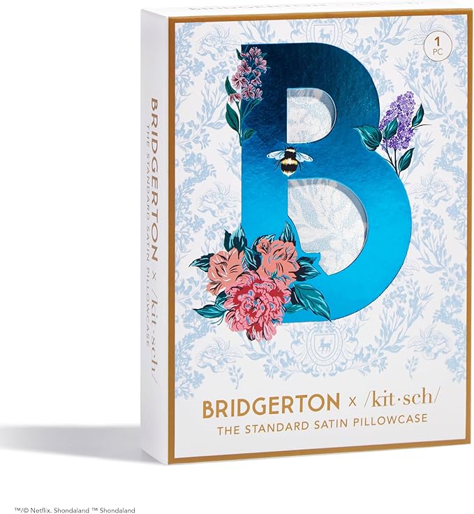 Kitsch x Bridgerton Satin Pillowcase with Zipper for Hair Skin, Softer Than Silk Pillow Cases, Wrinkle-Free, Cooling Satin Pillow Covers, Bridgerton - Toile De Blue, Standard Size (19"x26")