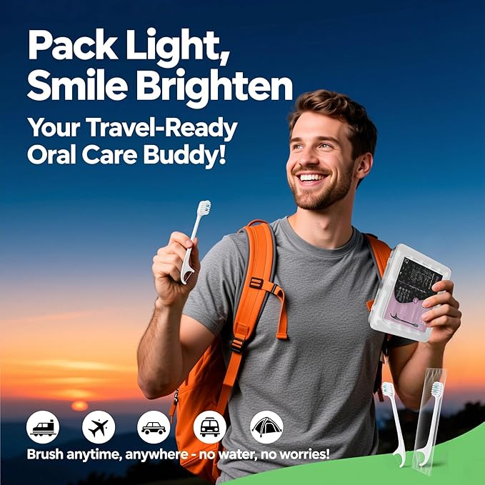 Pinkart Mini Disposable Toothbrushes with Toothpaste, Pre-Pasted Travel Toothbrush with 2 Mint Beads, Individually Wrapped Single-Use Toothbrush for On-The-Go & Travel (24 Count)