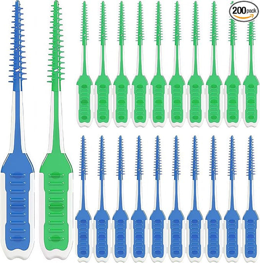 200 Pack Dental Picks,Soft Silicone interdental Brushes Braces Brush,Disposable Teeth Cleaning Tools Dental Floss Picks,Mix Colors