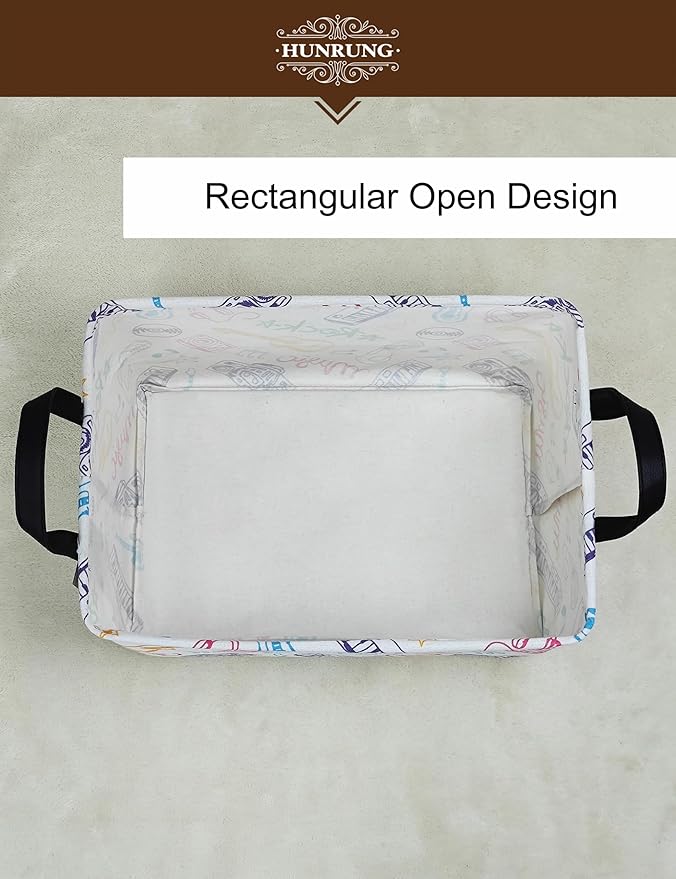 HUNRUNG Rectangle Storage Basket Cute Canvas Organizer Bin for Pet/Children Toys, Books, Clothes Perfect for Rooms/Playroom(REC-Musical instrument)