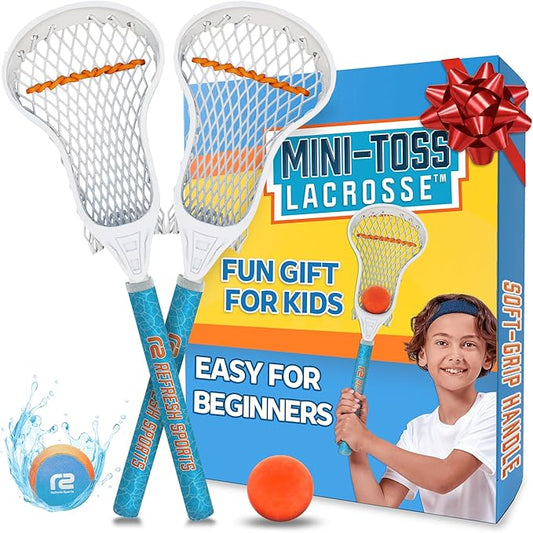 Mini Toss Lacrosse Set – The Ultimate Game for Boys & Girls - Best Gift for Kids, Teens or Adults - Comes with Lacrosse Ball & Water Skip Ball - Full Size Large Basket for Easier Catching & Throwing