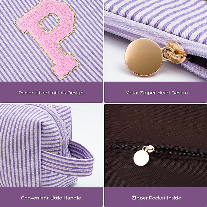 Personalized Makeup Bag for Women Girls - Fashion Cosmetic Bag Trendy Travel Toiletry Bag with Initials Letter - Teen Gifts - Lavender,P