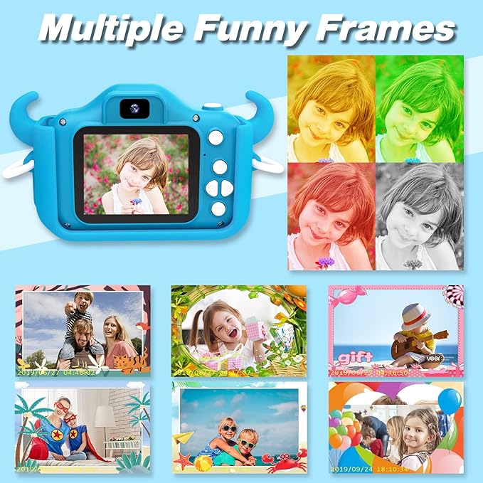 Goopow Kids Camera Toys for 3-8 Year Old Girls Boys,Children Digital Video Camcorder Camera with Cartoon Soft Cover, Best Chritmas Birthday Festival Gift for Kids - 32G SD Card Included