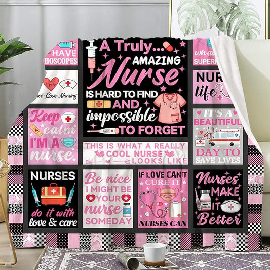 Nurse Gifts Blanket for Women Nursing Gift Throw Blankets Plush Flannel Bedding Mothers Day Nurse Graduation Gifts for Women Nurses Retirement Birthday Party Decorations 60"X50"