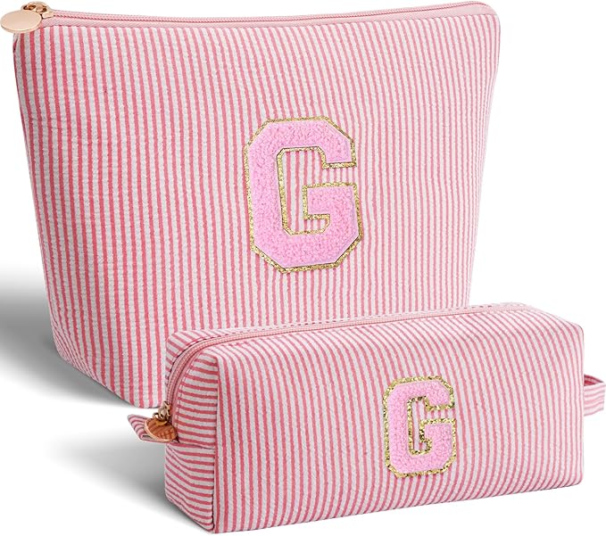 Personalized Makeup Bag for Women Girls - Fashion Cosmetic Bag Trendy Travel Toiletry Bag with Initials Letter - Teen Gifts - Peach,G