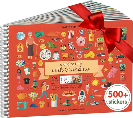 CUPKIN Sticker Book for Kids 2-4, 500+ Kids Stickers, Spending Time with Grandma 12 Coloring Pages, 12 Scenes, Fun Toddler Travel Activity Coloring and Sticker Books for Children Ages 4-8 + 8-10