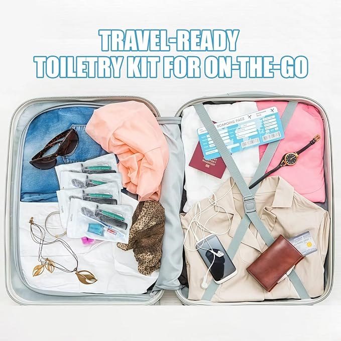 30 Pack Hygiene Kits for Homeless in Bulk, 8-in-1 Personal Toiletry Kit Individually Packed with Toothbrush, Toothpaste, Comb, Flossers,Shampoo, Soap, Razor & Shaving Cream