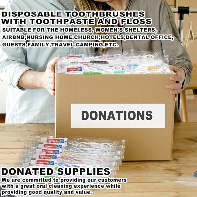 Disposable Toothbrushes with Toothpaste and Floss,30pcs Single Use Individually Wrapped Disposable Travel Toothbrushes and Dental Floss Kit Bulk for Homeless,Airbnb,Dentist,Hotel(5 Colors)