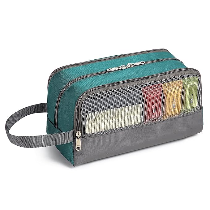 Yeiotsy Boys Toiletry Bag - Kids Travel Dopp Kit with Mesh Pockets, Compact Organizer for Gym, Camping, Hiking (Emerald Green)