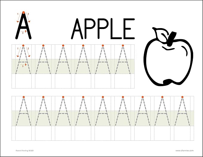 Channie’s My First Letters, Pre K - Kindergarten Writing Workbook, Fun Way to Practice Letter Tracing for Kids Ages 3-5, Easy to Follow, Color-Coded, 40 Double-Printed Worksheets