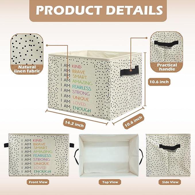 Boho Colorful Inspirational Storage Bins, Positive Affirmation Gifts for Kids Collapsible Storage Box Laundry Basket with Handle for Playroom Home Bedroom Bathroom Clothes Toys Books