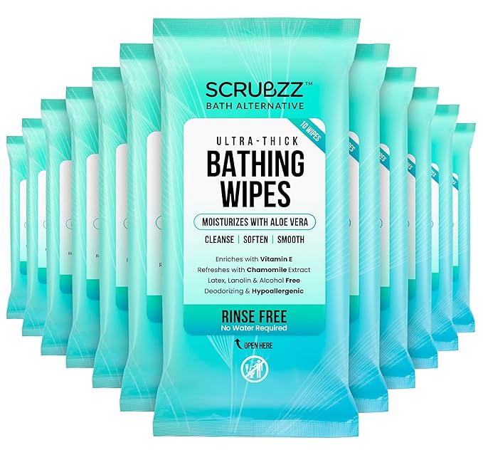 Extra Large Bath Wipes for Adults No Rinse - 120 Disposable Body Cleansing Cloths for Men, Women & Elderly - Great for Gym, Camping, Post Surgery