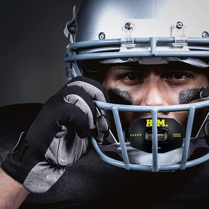 DAMAGE CONTROL Youth Football Mouth Guard – Breathable No Boil Mouthpiece, Protects Lips & Teeth, Works with Braces, Includes Helmet Strap – Sports Gear & Accessories (Him)