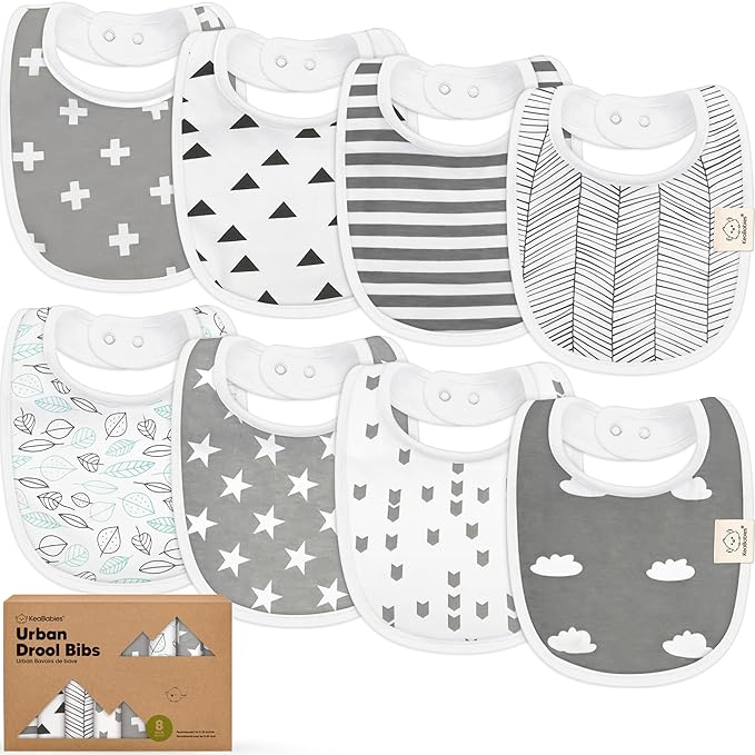 8-Pack Organic Baby Bibs for Boys, Girls - Soft Cotton Drooling and Teething Bibs for Baby Girl & Boy, Extra Absorbent, Easy To Clean & Put On for Toddler, Newborn, Infant 0-24 Months (Grayscape)