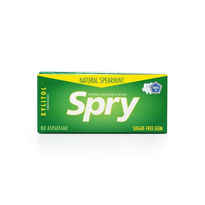 Spry Fresh Natural Xylitol Chewing Gum Dental Defense System - Aspartame-Free, Sugar-Free, Non-GMO, Gluten-Free (Spearmint, 10 Count Blister Cards - Pack of 20)
