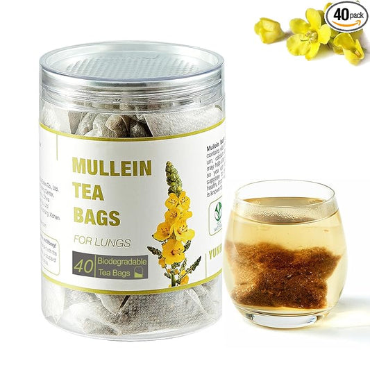 40 Bags Dried Mullein Leaf Tea for Lungs - Lung Detox Cleanse Tea for Smokers - Herbal Mullen Mullien for Breathe Easy - Caffeine-Free, Immune Support