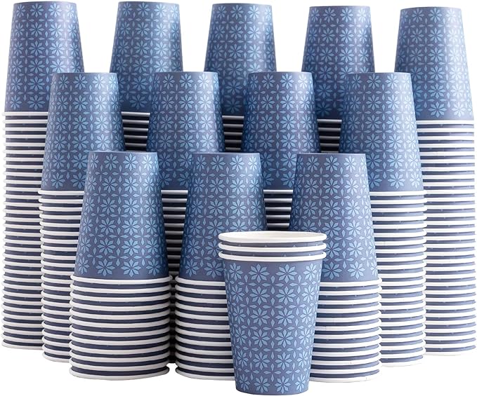 240 Pack 10 oz Disposable Paper Coffee Cups, Hot/Cold Beverage Drinking Cups 10 OZ, Navy Floral Paper Hot Coffee Cups for Party, Picnic, Travel, and Events.