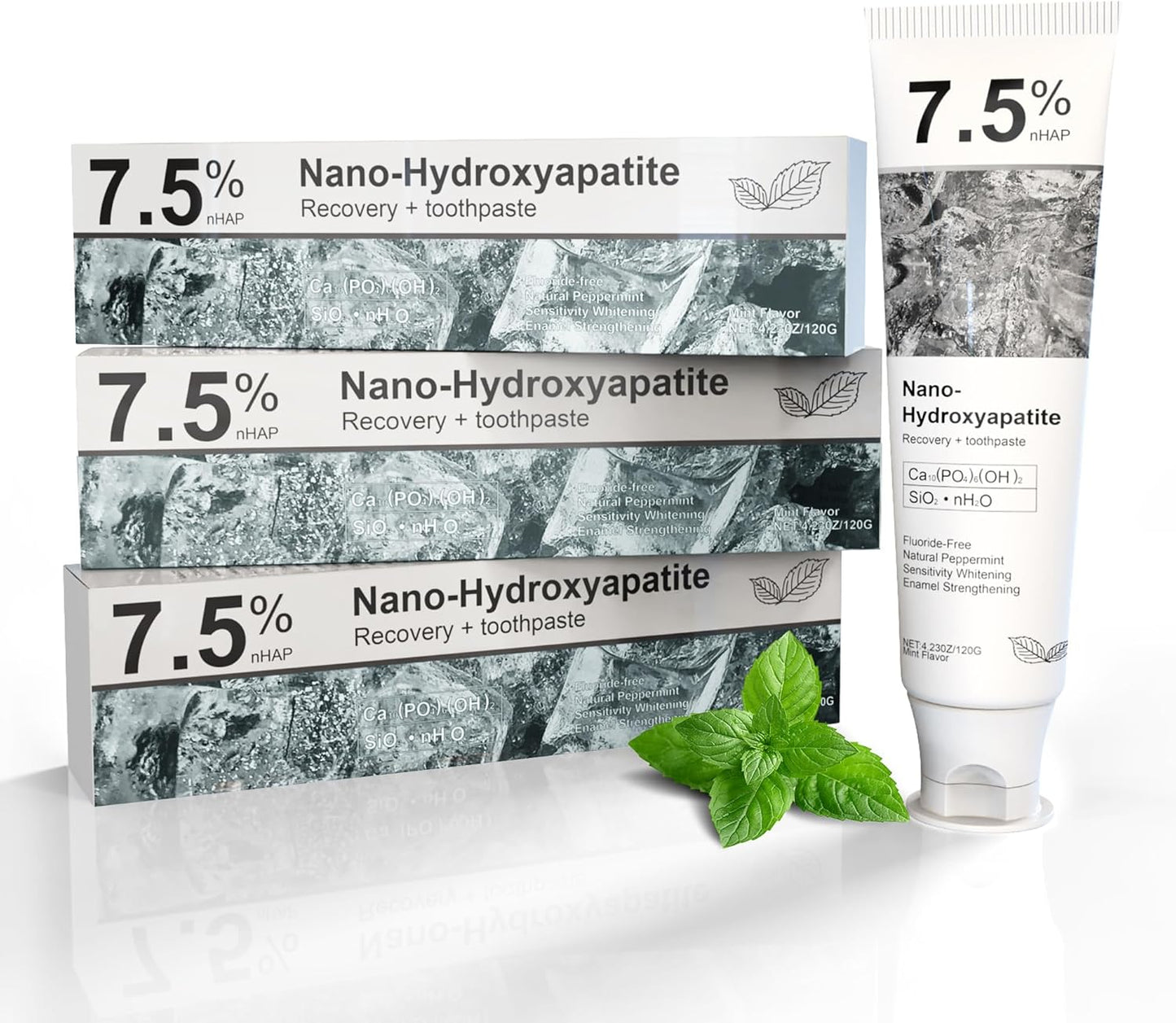 Hydroxyapatite Toothpaste for Advanced Enamel Protection, Fluoride-Free Nano Hydroxyapatite Toothpaste, Gentle and Effective Formula, Fresh Breath, Suitable for Sensitive Teeth 3 Pack