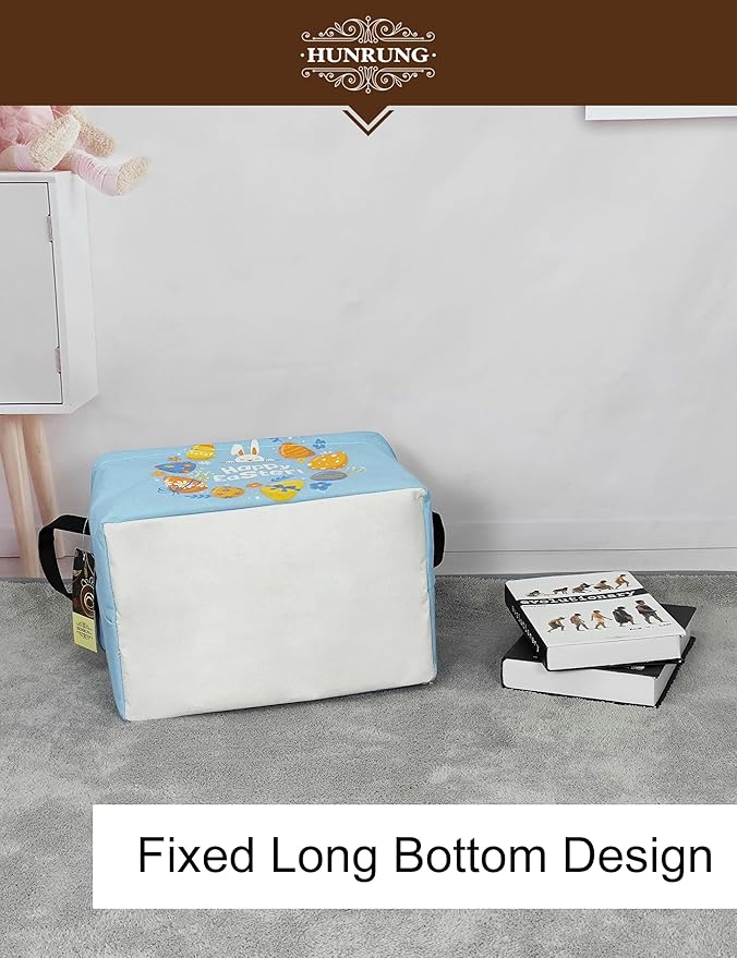 HUNRUNG Rectangle Storage Basket Cute Canvas Organizer Bin for Pet/Children Toys, Books, Clothes Perfect for Rooms/Playroom(Rabbit Easter Egg)