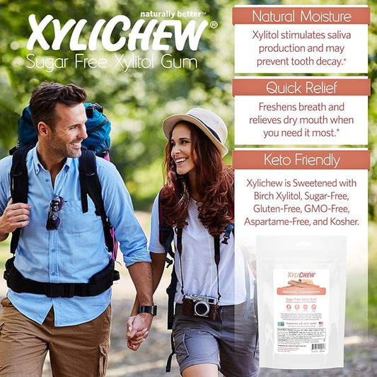 Xylichew 100% Xylitol Chewing Gum - Non GMO, Non Aspartame, Gluten Free, and Sugar Free Gum - Natural Oral Care, Relieves Bad Breath and Dry Mouth - Cinnamon, 500 Count