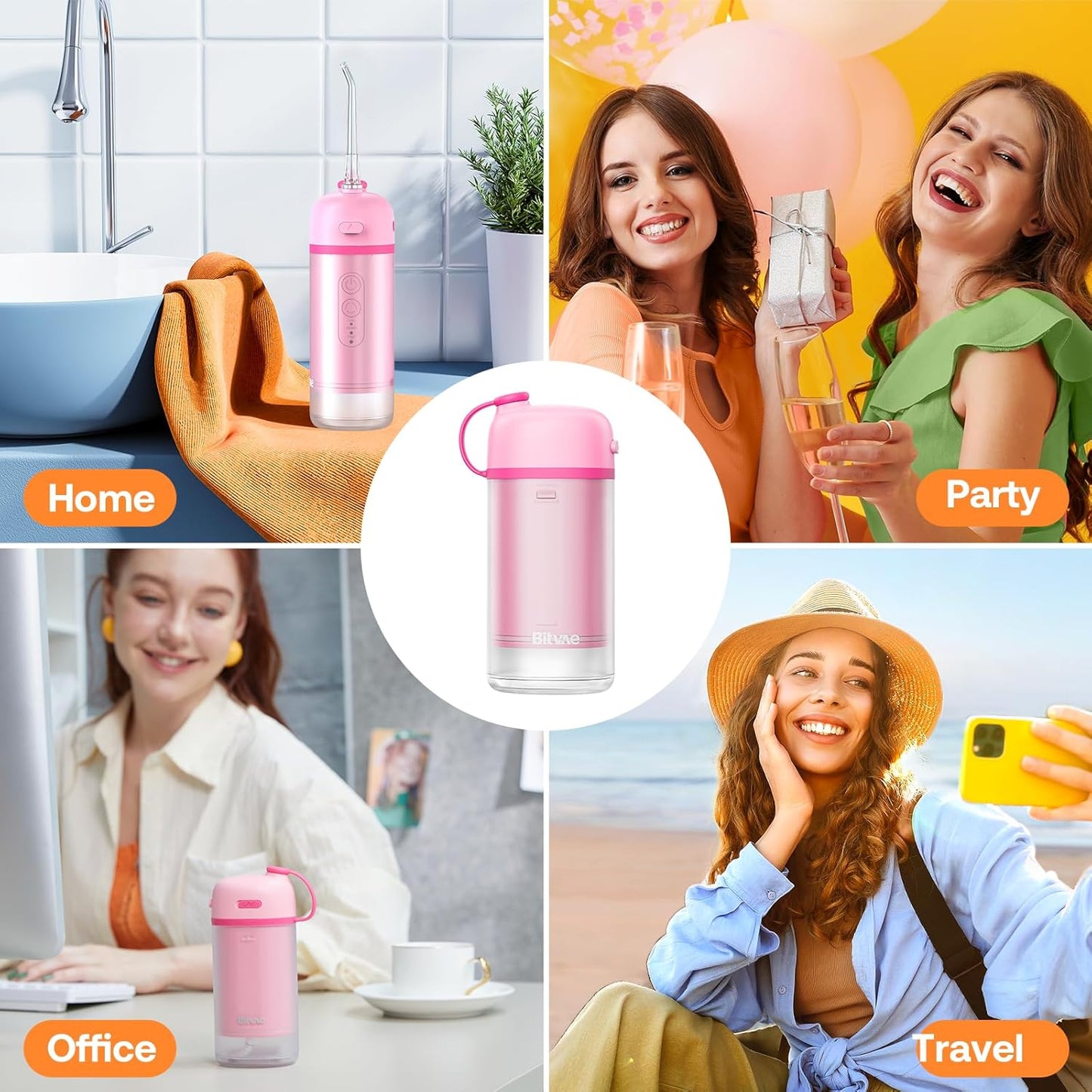 Bitvae P1 Water Flosser for Teeth, Portable Mini Water Flosser, Cordless Water Teeth Cleaner Picks with Telescopic Water Tank, Type-C Rechargeable Oral Irrigator for Travel & Home (Pink)