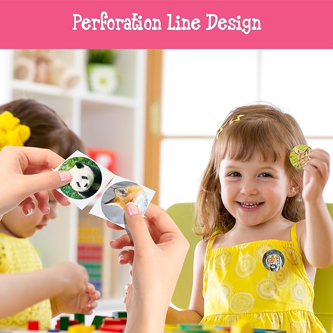 600PCS Realistic Animal Stickers, 16 Designs Jungle Animal Sticker for Kids Safari Zoo Labels with Perforated Line for Toddlers, Party Favors, Birthday Gift, Decor Supplies, Rewards (1.5" in Diameter)