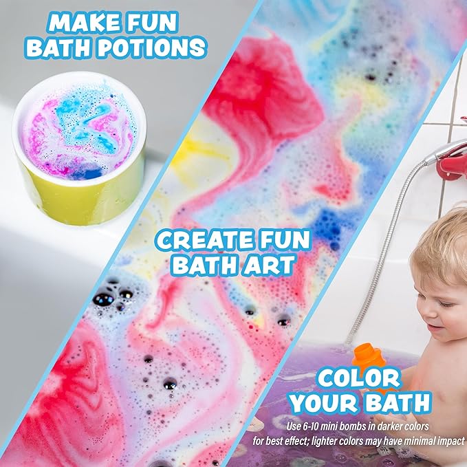 Tub Works® Lil' Bursts™ Mini Bath Bombs for Kids, 90 Count, Rainbow | Nontoxic | Tiny Kids Bath Bombs with A Burst of Color, Foam & Bubbles | Customize Toddler Bath with 7 Colors | Make Bathtub Art