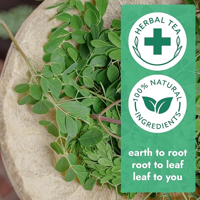 Vital Bloom 120 Tea Bags Moringa Tea, 100% Natural Moringa Leaves Herbal Tea, Supporting Digestion & Immune System - Bleach Free Tea Bags, Non-GMO (Free Bamboo Tongs Included)