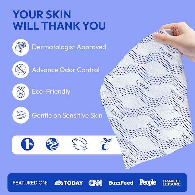 FOMIN Travel Cold Shower Wipes - 20 Pack - No Rinse XL Bathing Wipes with Vitamin E - Fragrance-Free Full Body Wipe for Adults - Individually Wrapped Waterless Bath Wipe for Hygiene, Camping, & Gym