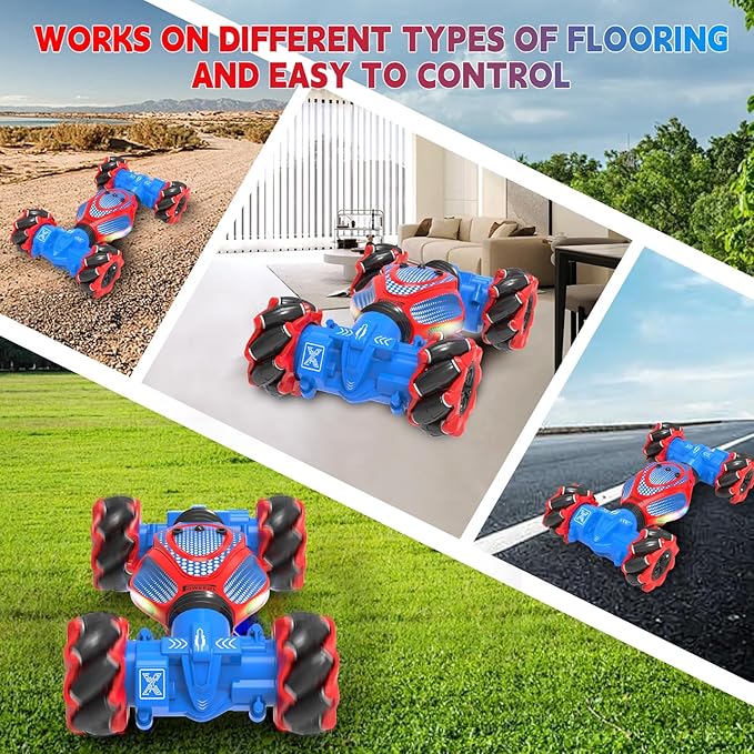 Remote Control Car - RC Drift Car for Boys Age 8-12, Gesture Sensing RC Stunt Cars 4WD Hot Wheels Cars Toy for Kids 4 5 6 7 8 9 10 Year Old Boy Birthday (Red-Blue)