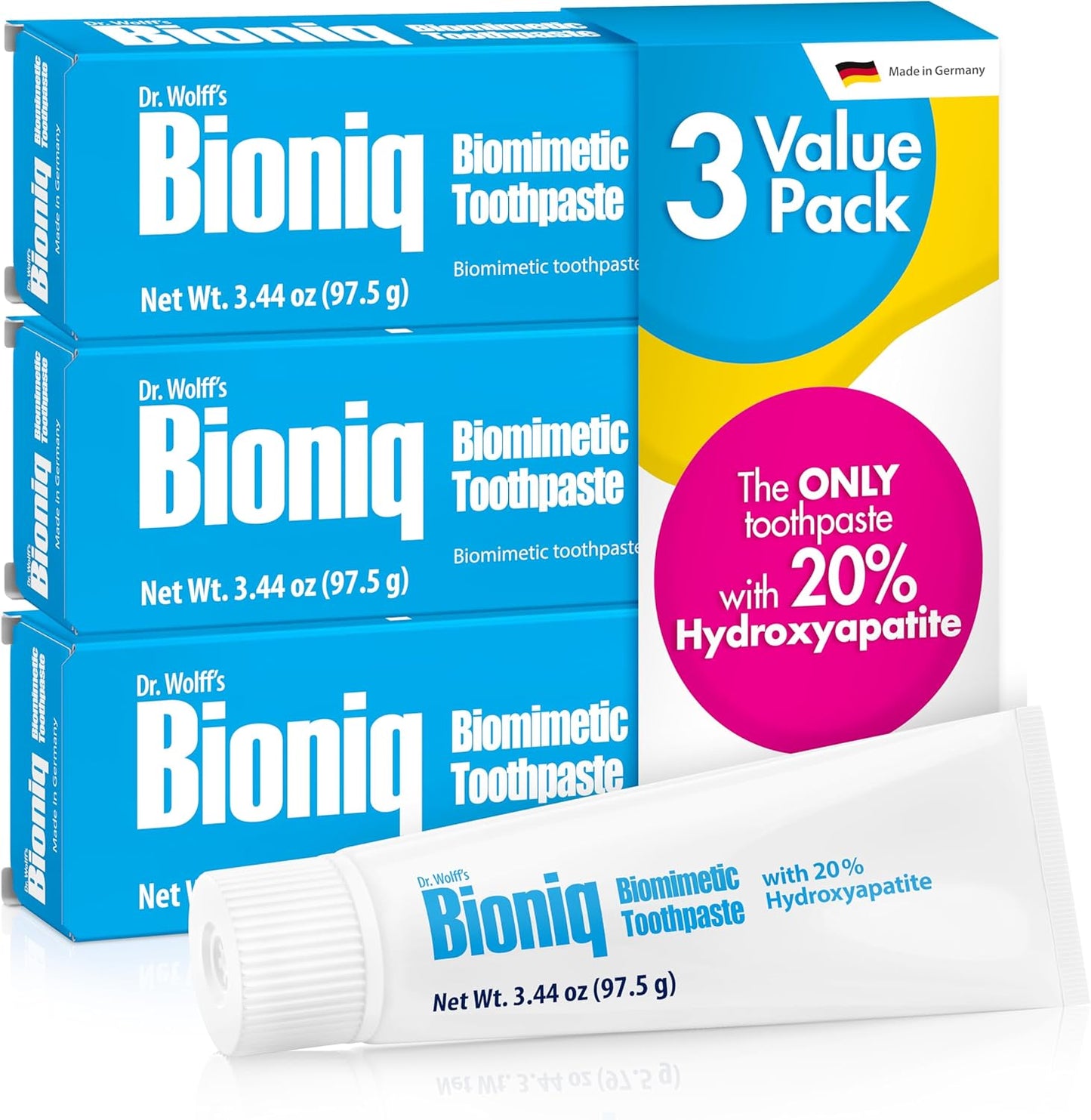 Bioniq Classic Biomimetic Toothpaste with 20 Percent Hydroxyapatite for Daily Use, 3.44 Ounce (Pack of 3)