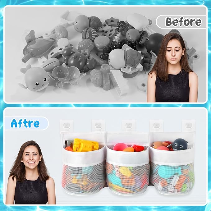 Bath Tub Toy Storage Organizer, Bathtub Toys Storage, Baby Bath Toy Organizer for Tub, Kids Toy Net Storage, Shower Basket Accessories Bath Toys Holder for Tub (White)