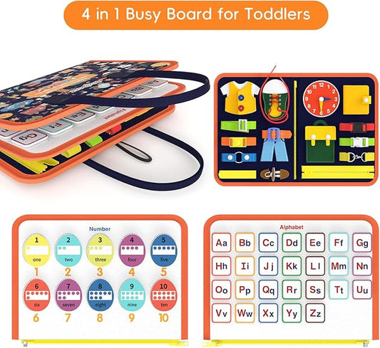 Freebear Busy Board Toddler Travel Toys Sensory Toys for Toddlers 1 2 3 4, Montessori Learning Toys for Toddlers Activities Board, Educational Toys for 3 4 Year Old Boys Girls Gift, Classy