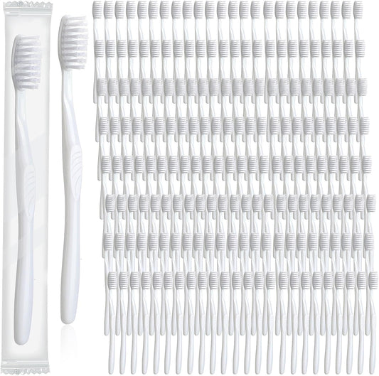 Tessco 500 Pcs Disposable Toothbrushes Individually Wrapped Soft Bristle Tooth Brush Set Travel Toothbrushes Bulk for Adults Oral Hygiene Dental Care Camping Guestroom Hotel(White)