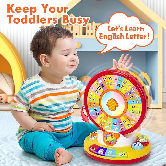 Learning Toy for 1 2 3 Year Old Boys Girls, Spin and Sing Alphabet Musical Toys with Light and Animal Sounds, Interactive Games for Toddlers 12-18 Months, Christmas Birthday Gifts for Baby Ages 1-3