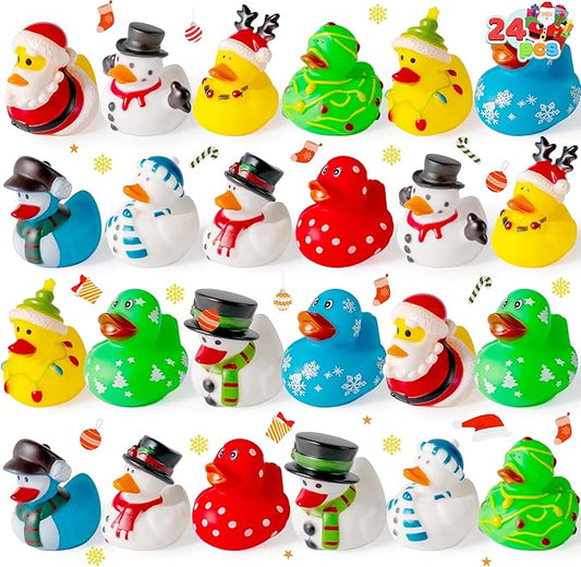 JOYIN 24 PCS Christmas Ducks Baby Bathtub Toys, Assorted Xmas Rubber Duckies for Kids Gifts, Ducky Toddler Bath Toys Rubber Duck Bulk for Stocking Stuffers Party Favor Baby Shower Pool Toys