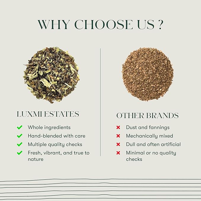 Luxmi Estates - Holy Basil - Organic Tulsi Tea - Loose Leaf - 50g (25 Cups) | With Tulsi and Ginger | Provides Immune Support, Stress Relief and Uplifts Mood