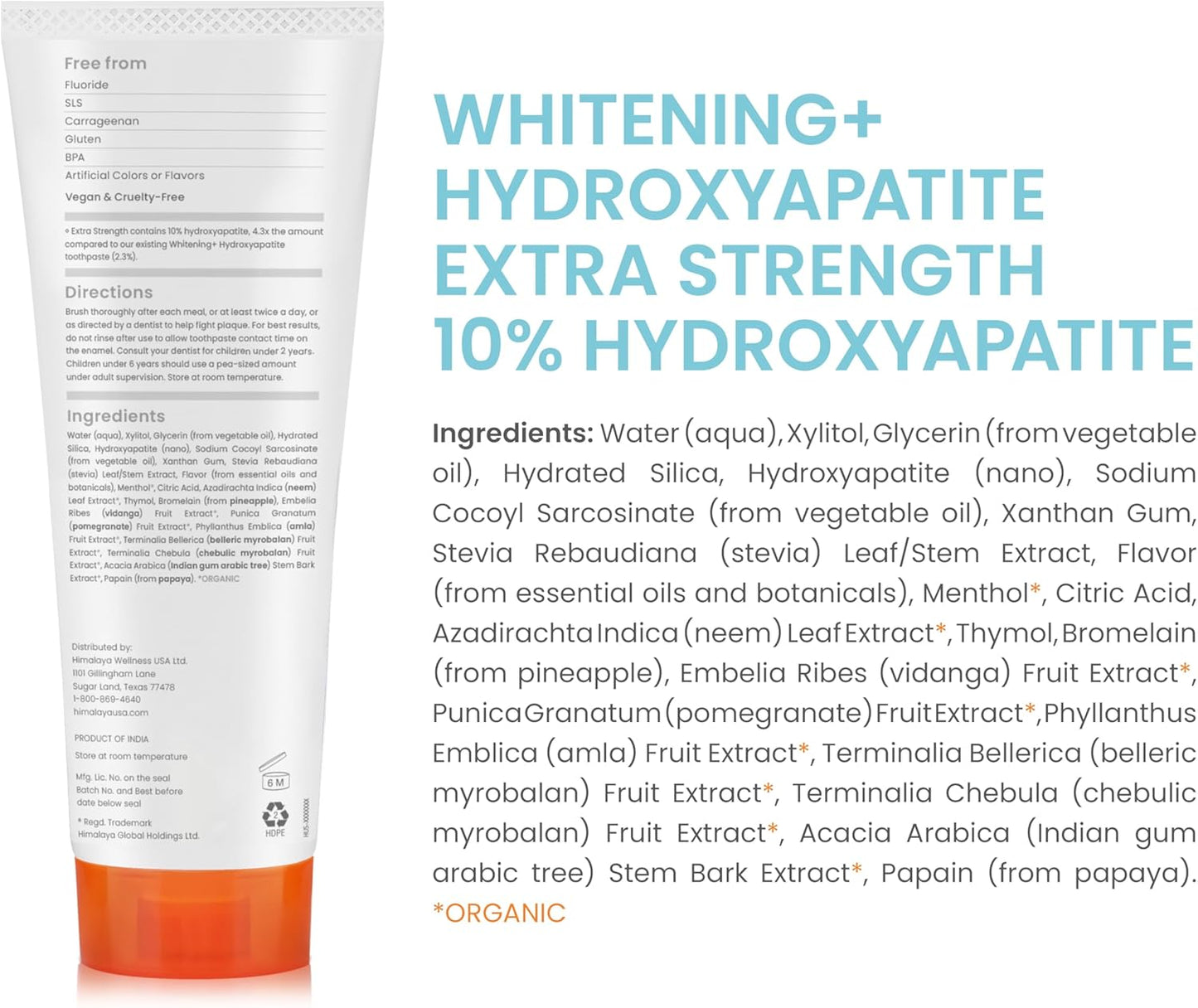 Himalaya Botanique Whitening + Extra Strength Hydroxyapatite Toothpaste - 10% Nano Hydroxyapatite to Support Remineralization & Restore Enamel to Strengthen Teeth - Vegan, Mint Flavor, 3 oz