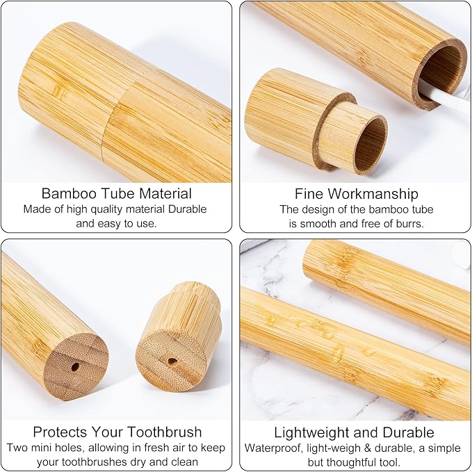 Yeeco 4 Pcs Portable Bamboo Toothbrush Case, Wooden Toothbrush Covers Storage Container Reusable Toothbrush Travel Holder Sustainable for Trip Camping Home Travelling