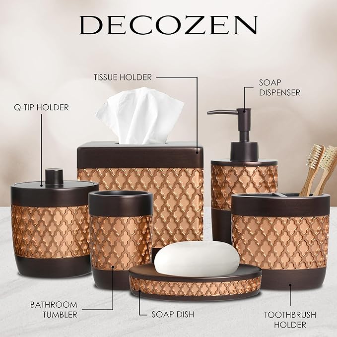 6-Piece Bathroom Accessories Set – Soap Dispenser, Toothbrush Holder, Tumbler, Soap Dish, Cotton Swab Jar & Toilet Brush – Modern Bathroom Decor Set (Wally)