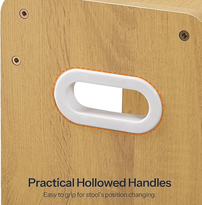 HOOBRO Step Stool for Kids, Two Step Toddler's Stool, Kids Potty Training Stool with Handles, Non-Slip Pads for Safety, Easy to Move, for Sink, Bathroom, Bedroom, Natural NL01JD01