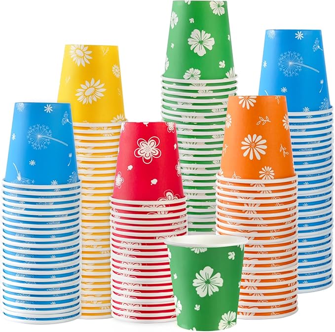 500 Pack 3oz Disposable Paper Bathroom Cups, Colourful Floral Mouthwash Cups for Mouthwash, Parties, Travel, Office, Picnic and Events