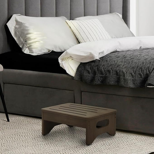 Wooden Step Stool for Adults & Kids, Non-Slip Rubber Feet, 6.5 Inch High, Lightweight Small Step, 400 Lbs Capacity, Bed Step Stool for High Bed, Bathroom & Kitchen, Walnut