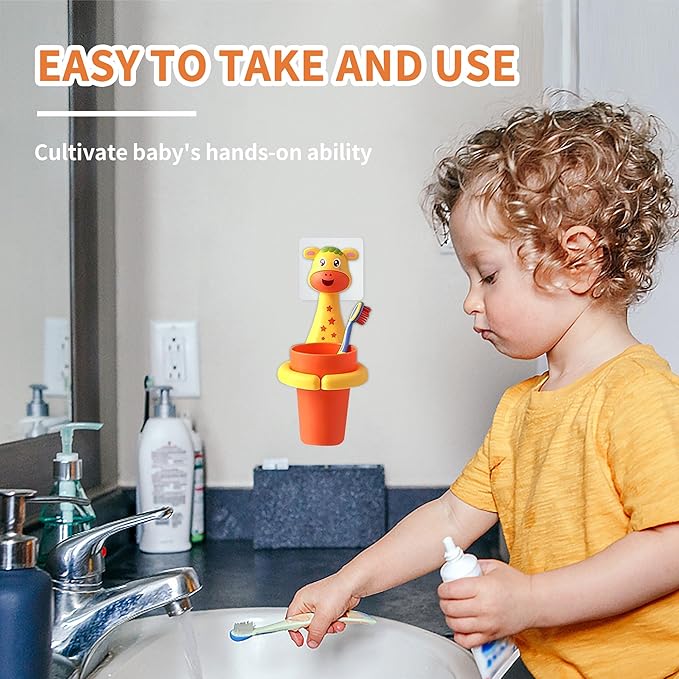 Kids Toothbrushes Holder Animal Tooth Cup Holder Wall Mounted Sucker Toothpaste Storage Set Cute Household Toothpaste Rack Mouthwash Cup Rack for Children,No Punching Shelf Bracket with Cup