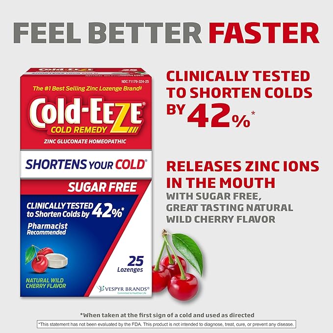 Cold-Eeze Sugar-Free, Natural Wild Cherry Zinc Lozenges, 25 Ct (Pack of 2)