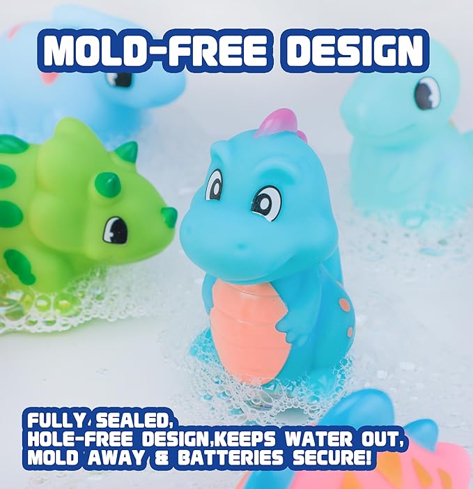 8Pack Dinosaur Light up Bath Toy Set, Flashing Color Changing Light in Water, Floating Dino Bathtub Bathroom Tub Pool ShowerToy for Baby Infant Kid Toddler Christmas